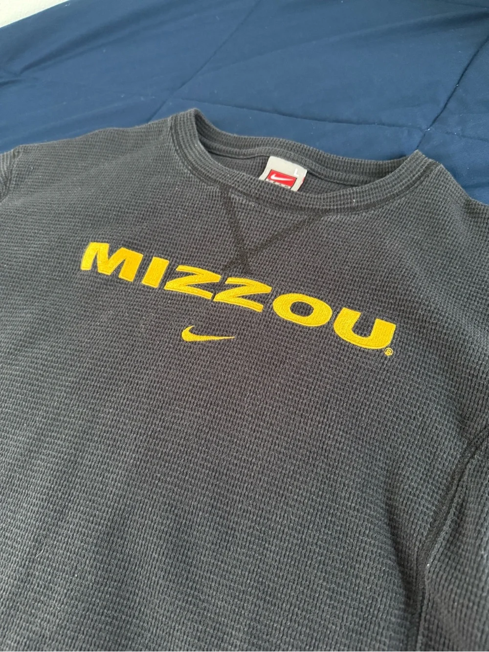 Vintage Nike Missouri Tigers Mizzou Black Long Sleeve Waffle Knit Shirt Mens L